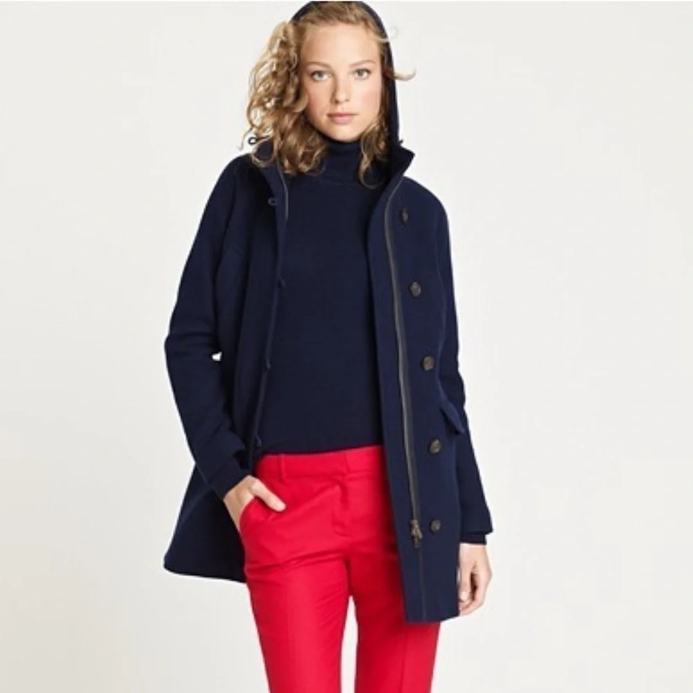 J. CREW Stadium Cloth Nello Gori Wool Duffle Hooded Pea Coat - Picture 1 of 7